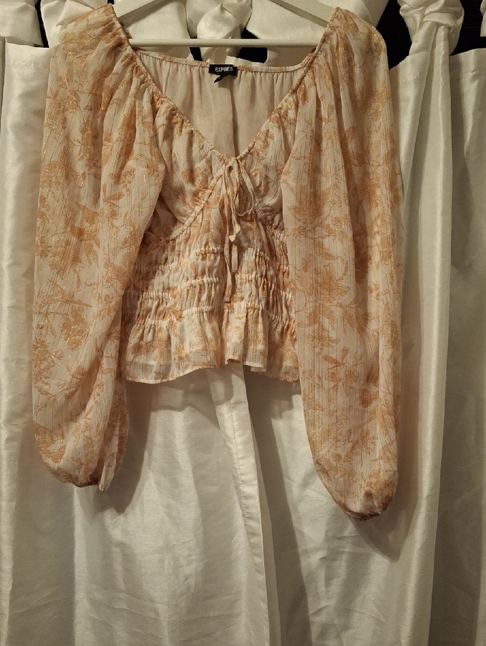 Express Cream Blouse with Tan Floral Print and Tie Front